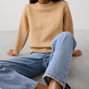 T Tahari Camel Tan High-Low Boatneck Crewneck Sweater Ribbed Knit | Sz. L | GUC